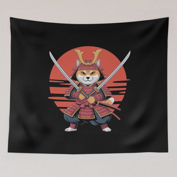 Item preview, Samurai Cat, Japanese Cat, Sakura Cherry Blossoms, Samurai Warrior Vantage Japanese Art Anime designed and sold by Dabbing Turtle Designs.
