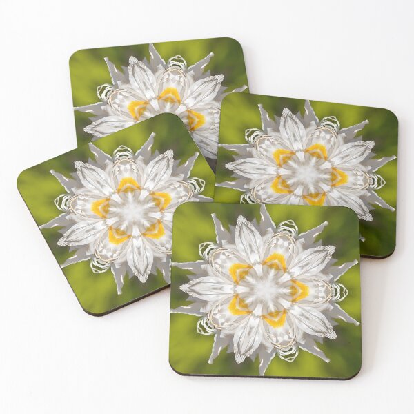 Item preview, 9 Petal Kaleidoscope Flower: White and Yellow Bloom with Green Harmony designed and sold by POETTICA.