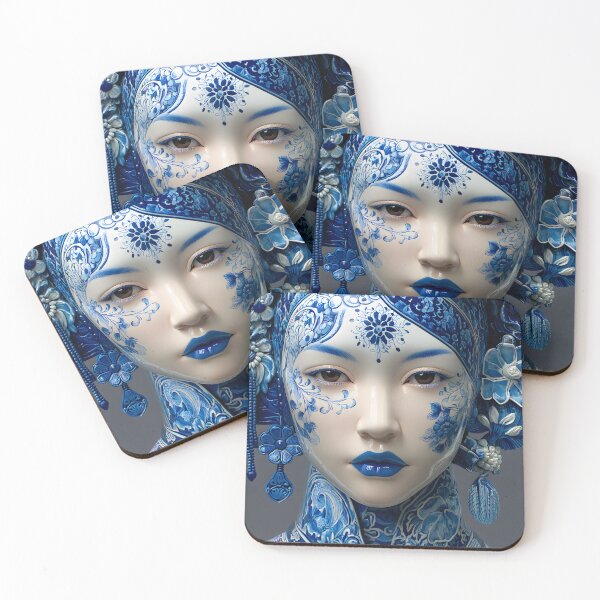 Item preview, Elegant Blue and White Ceramic Inspired Portrait designed and sold by Artessie.