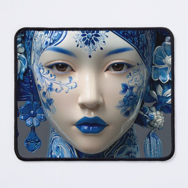 Item preview, Elegant Blue and White Ceramic Inspired Portrait designed and sold by Artessie.