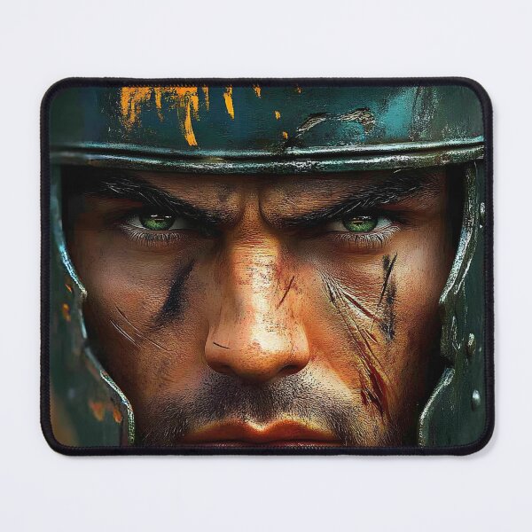 Item preview, Intense Warrior Portrait with Battle Scars and Helmet designed and sold by Artessie.