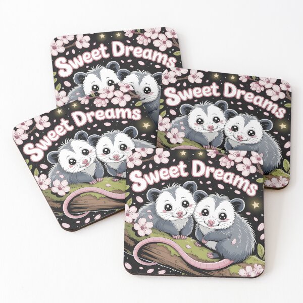 Item preview, Sweet Dreams – Cute Opossums on Sakura Branch Under Night Sky designed and sold by EmeraldeaArt.