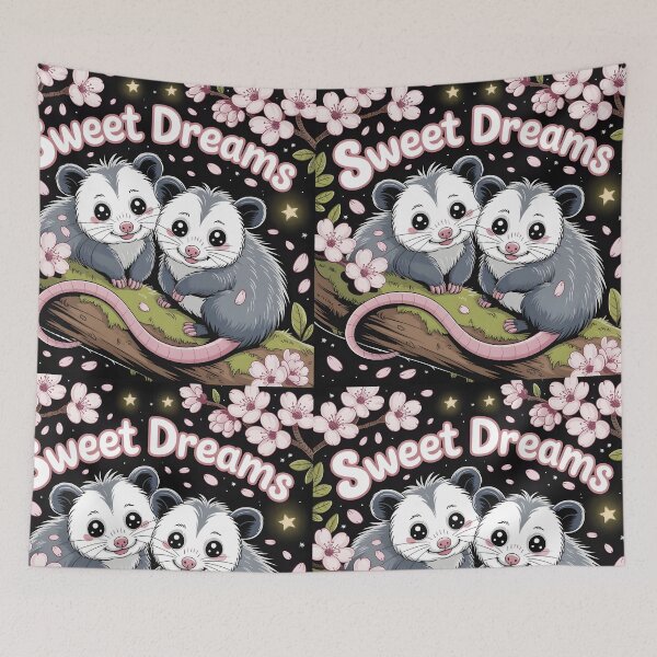 Item preview, Sweet Dreams – Cute Opossums on Sakura Branch Under Night Sky designed and sold by EmeraldeaArt.