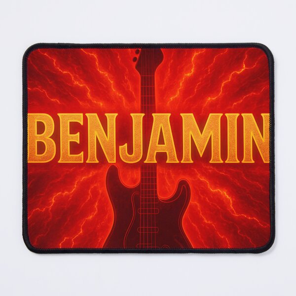 Item preview, Benjamin Guitar Rock Poster – Fiery Lightning Name Art for Music Lovers designed and sold by VoidBloom Studio.