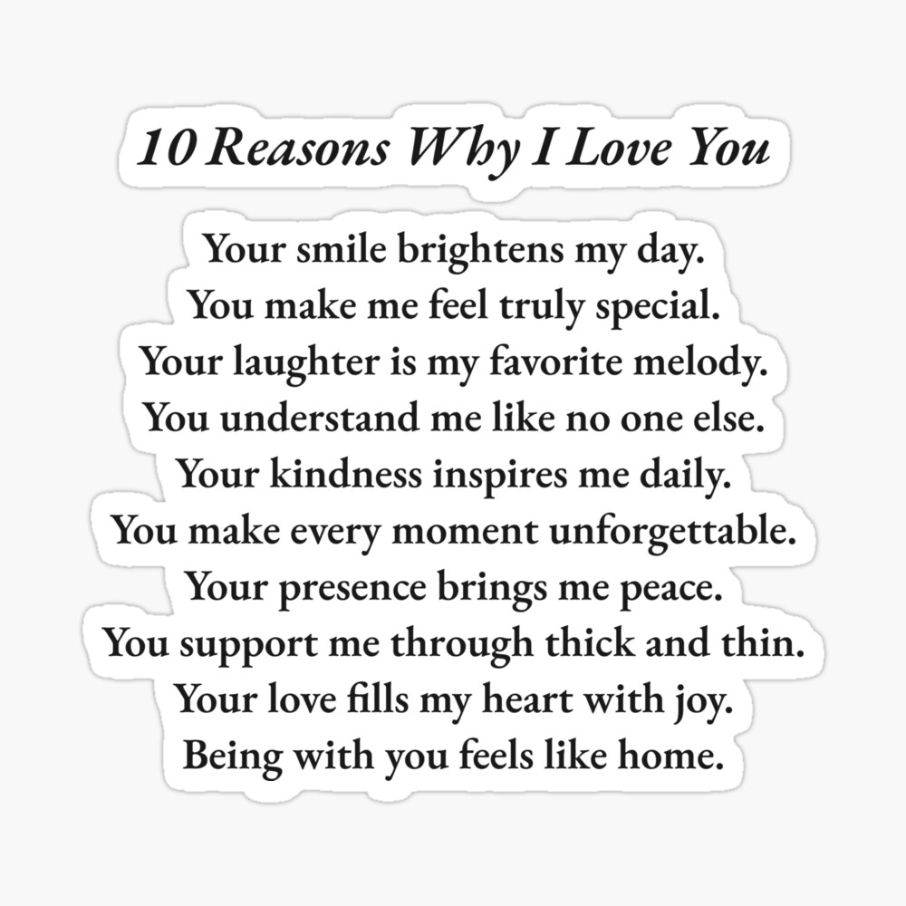 10 Reasons Why I Love You | Romantic Love Note Typography | Heartfelt Relationship Quote | Valentine’s Day or Anniversary Gift | Sweet and Emotional Expression of Love Poster