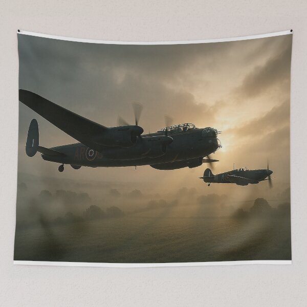 Item preview, Dawn Patrol Lancaster and Spitfire in Mist designed and sold by Skyframe Aviation.