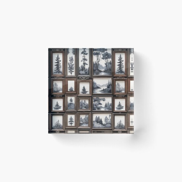 Item preview, Grayscale Watercolor Landscapes In Old Vintage Wooden Frames designed and sold by CarrollGene.