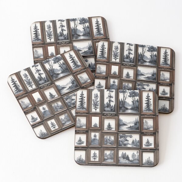 Item preview, Grayscale Watercolor Landscapes In Old Vintage Wooden Frames designed and sold by CarrollGene.