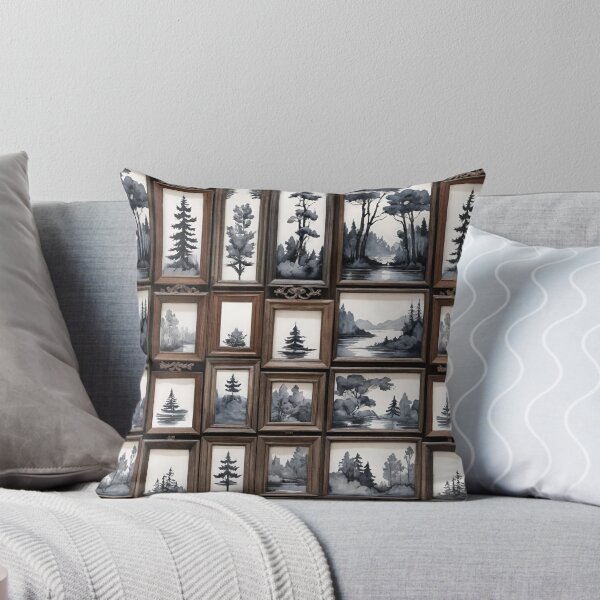 Item preview, Grayscale Watercolor Landscapes In Old Vintage Wooden Frames designed and sold by CarrollGene.