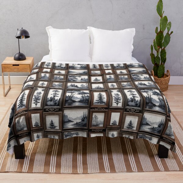 Item preview, Grayscale Watercolor Landscapes In Old Vintage Wooden Frames designed and sold by CarrollGene.