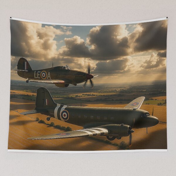 Item preview, Dakota and Hurricane Above Autumn Fields designed and sold by Skyframe Aviation.