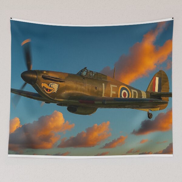 Item preview, Hawker Hurricane in Fiery Sunset Skies designed and sold by Skyframe Aviation.