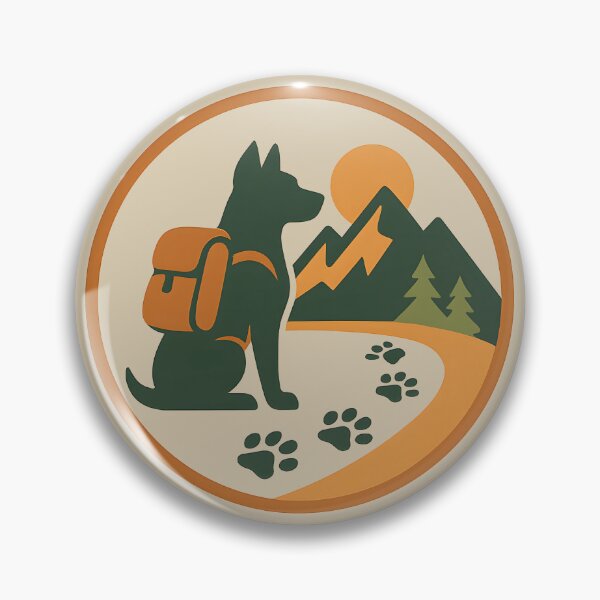 Item preview, Hiking Dog Badge, Trail Pup Backpacking Logo, Minimalist Mountain Adventure Design designed and sold by JasKei-Designs.