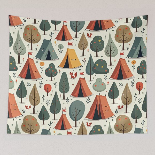 Item preview, Whimsical Camping Pattern with Cute Forest Friends designed and sold by Junkie-Worx.