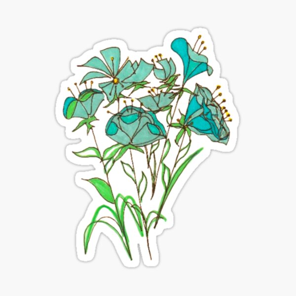 Vista previa del artículo con la obra «Aqua Botanicals: Arreglo floral artístico, hecho a mano, con boceto a marcador.», diseñado y vendido por vwalterson.
