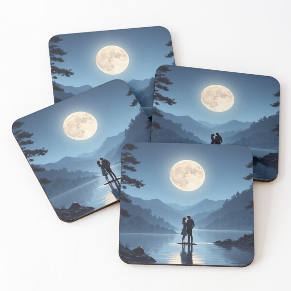 Item preview, Romantic Moonlit Lake Silhouette Embrace Scene designed and sold by The Artfiller.