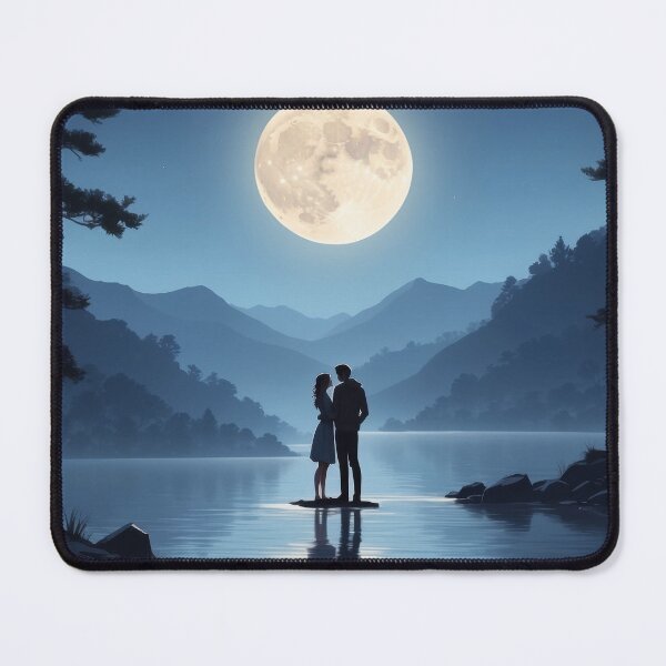 Item preview, Romantic Moonlit Lake Silhouette Embrace Scene designed and sold by The Artfiller.