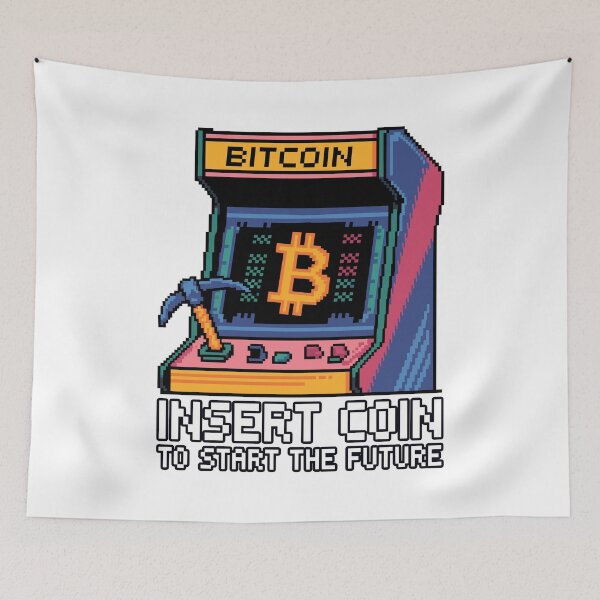 Item preview, Insert Coin to Start the Future – Bitcoin Arcade Pixel Design designed and sold by BeamiCreations.