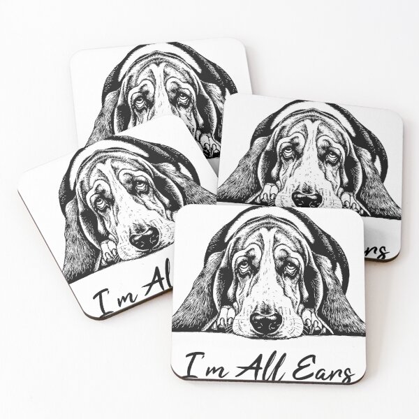Item preview, Sad Basset Hound Dog - 'I'm All Ears' Black & White Ink Drawing designed and sold by rich4Design.