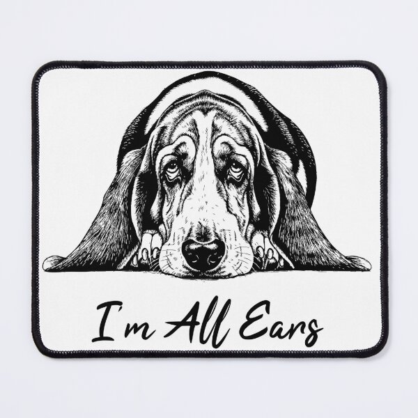 Item preview, Sad Basset Hound Dog - 'I'm All Ears' Black & White Ink Drawing designed and sold by rich4Design.