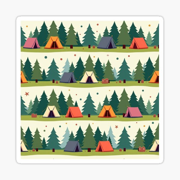 Item preview, Colorful Camping Tents and Pine Trees Seamless Pattern designed and sold by Junkie-Worx.