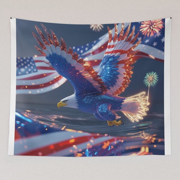 Item preview, Digitally Bald Eagle American flag, T Shirt, Home Decor or Puzzle Fun designed and sold by Spectime.