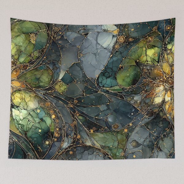 Item preview, Emerald Green Fantasy Art Nouveau Geometric Pattern — Gold Decorative Design designed and sold by Verbul.