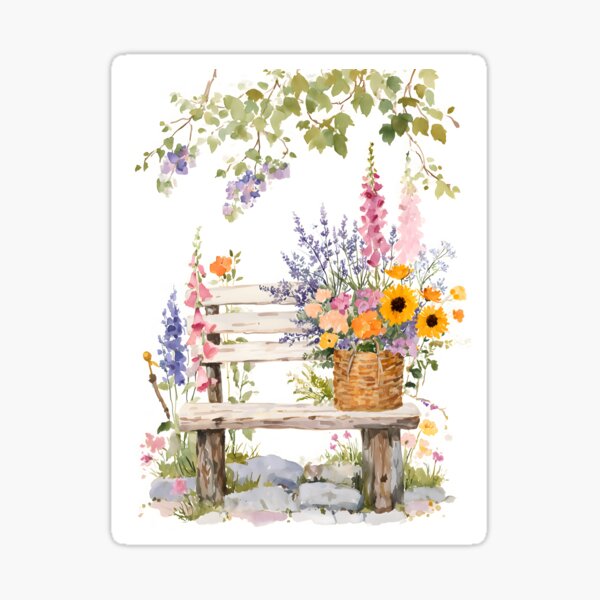 Item preview, floral bench with wild flower designed and sold by Artania21.