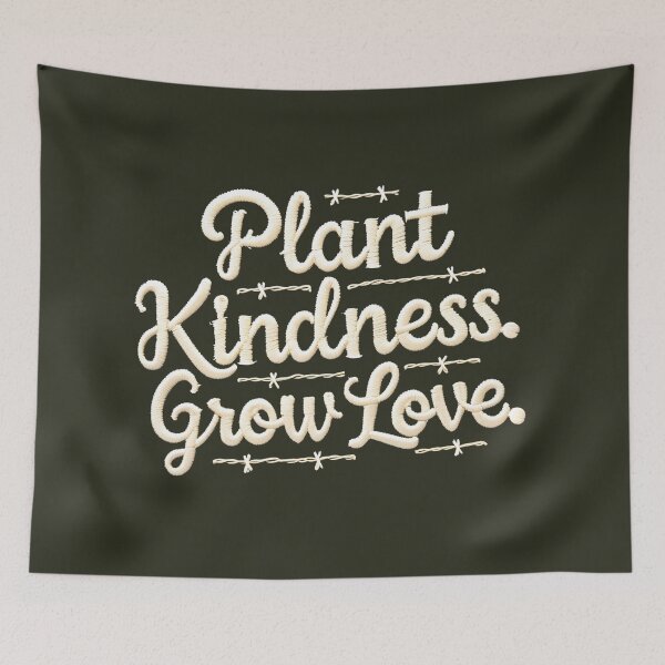 Item preview, Plant Kindness Grow Love T-Shirt and other merchs Version 2 - Embroidered Style Quote Tee, Boho Garden Gift, Inspirational Nature Apparel and more designed and sold by Typography Prints.