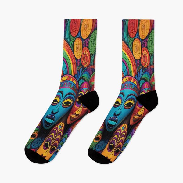 Item preview, Psychedelic Rainbow African Mask Sox designed and sold by Leo Hill.