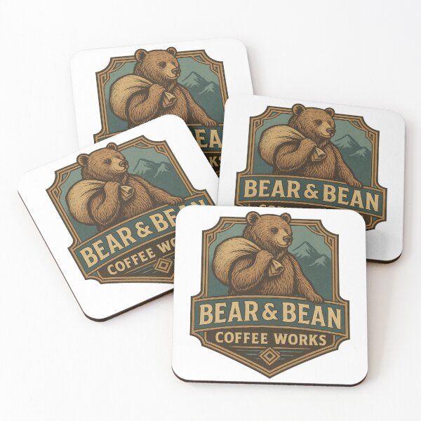 Item preview, Bear & Bean Coffee Works Vintage Bear Logo Clipart – Art Deco Shield, Mountains, 1940s Trade Label, PNG designed and sold by Bluefin-Designs.