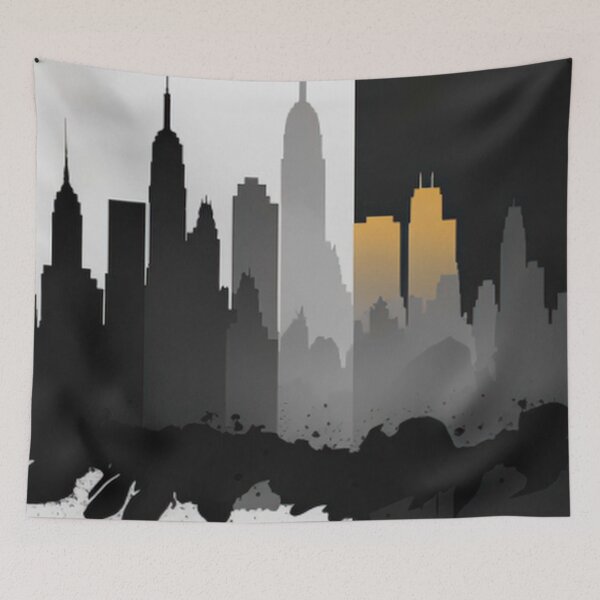 Item preview, Split City Skyline Art – Black and Gold Urban Silhouette designed and sold by PaintbrushPlace.