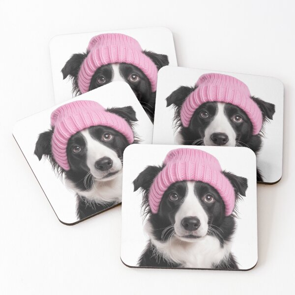 Item preview, Cozy Border Collie dog Wearing Pink Winter Hat Trendy Animal Fashion Artwork designed and sold by LazyOwlStore.