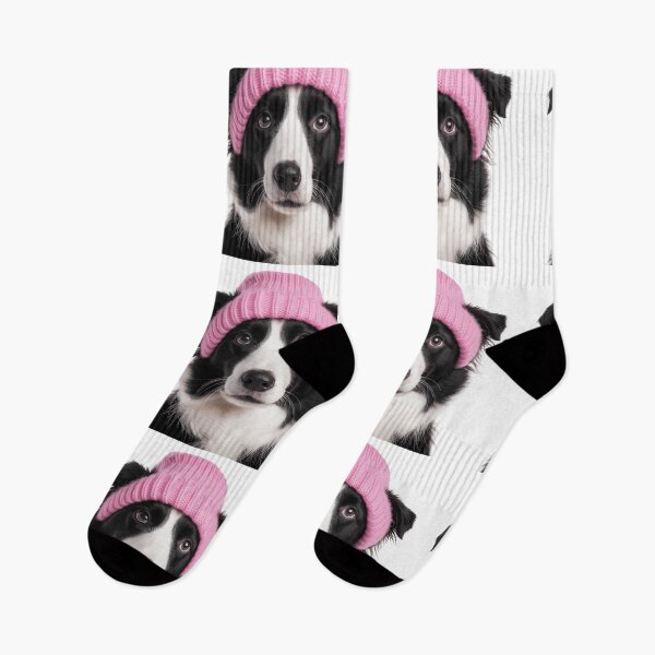Item preview, Cozy Border Collie dog Wearing Pink Winter Hat Trendy Animal Fashion Artwork designed and sold by LazyOwlStore.