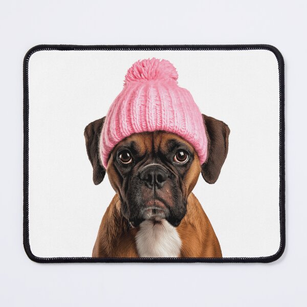 Item preview, Cozy Boxer dog Wearing Pink Winter Hat Trendy Animal Fashion Artwork designed and sold by LazyOwlStore.