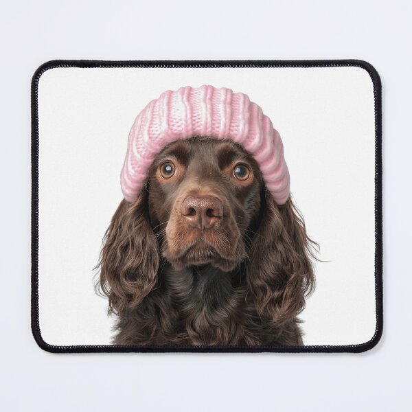 Item preview, Cozy Boykin Spaniel dog Wearing Pink Winter Hat Trendy Animal Fashion Artwork designed and sold by LazyOwlStore.