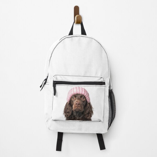 Item preview, Cozy Boykin Spaniel dog Wearing Pink Winter Hat Trendy Animal Fashion Artwork designed and sold by LazyOwlStore.