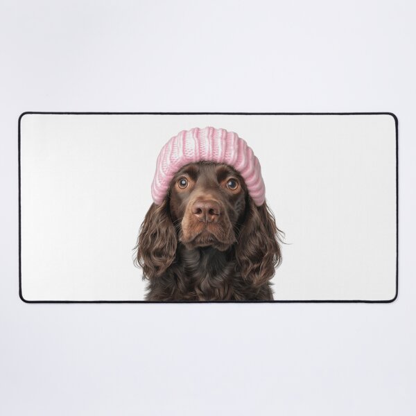 Item preview, Cozy Boykin Spaniel dog Wearing Pink Winter Hat Trendy Animal Fashion Artwork designed and sold by LazyOwlStore.