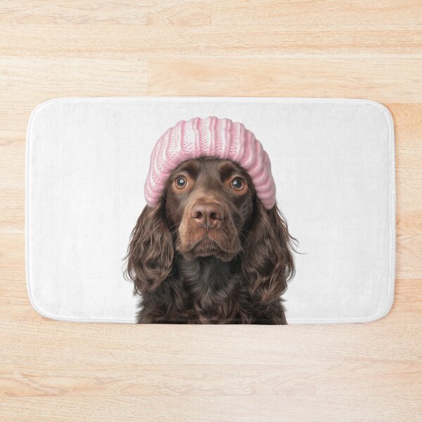 Item preview, Cozy Boykin Spaniel dog Wearing Pink Winter Hat Trendy Animal Fashion Artwork designed and sold by LazyOwlStore.