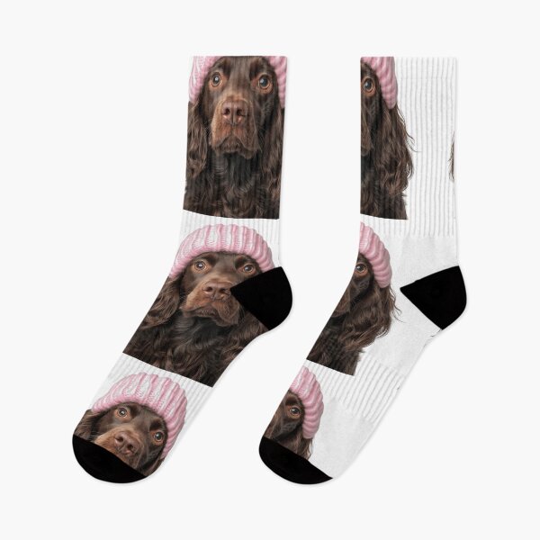 Item preview, Cozy Boykin Spaniel dog Wearing Pink Winter Hat Trendy Animal Fashion Artwork designed and sold by LazyOwlStore.