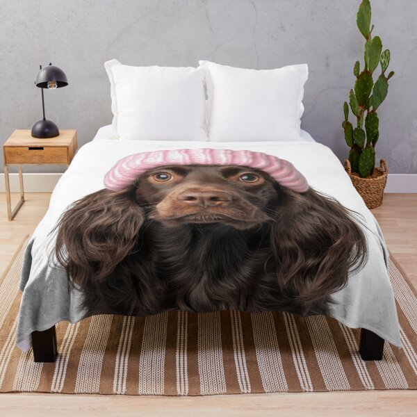 Item preview, Cozy Boykin Spaniel dog Wearing Pink Winter Hat Trendy Animal Fashion Artwork designed and sold by LazyOwlStore.