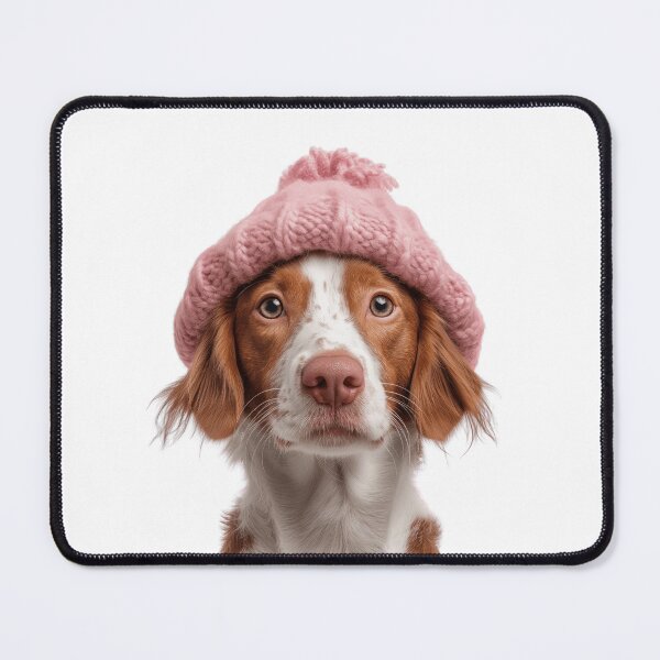 Item preview, Cozy Brittany dog Wearing Pink Winter Hat Trendy Animal Fashion Artwork designed and sold by LazyOwlStore.