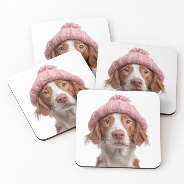 Item preview, Cozy Brittany dog Wearing Pink Winter Hat Trendy Animal Fashion Artwork designed and sold by LazyOwlStore.