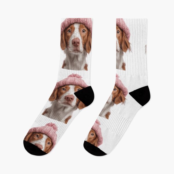 Item preview, Cozy Brittany dog Wearing Pink Winter Hat Trendy Animal Fashion Artwork designed and sold by LazyOwlStore.
