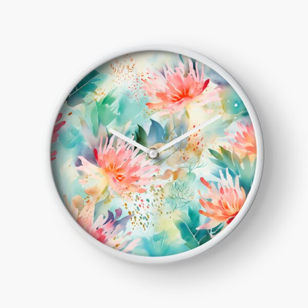 Vista previa del artículo con la obra «Flores de acuarela rosa coral • Jungla abstracta azul turquesa • Arte floral moderno», diseñado y vendido por Candice Dethise.