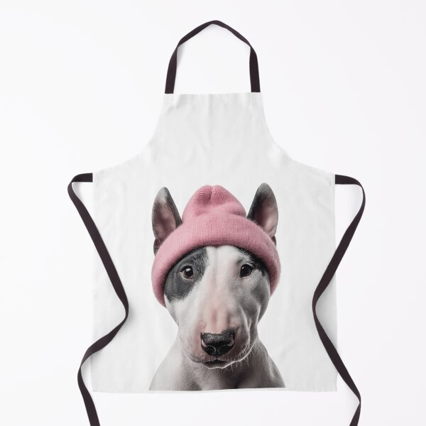 Item preview, Cozy Bull Terrier dog Wearing Pink Winter Hat Trendy Animal Fashion Artwork designed and sold by LazyOwlStore.