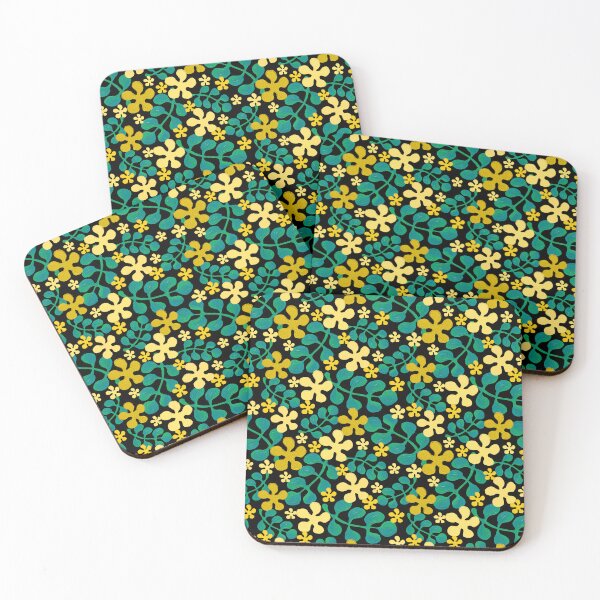 Item preview, Five-petal flowers and leaves in vibrant acrylic style - yellow and black designed and sold by Kaushlydraw.
