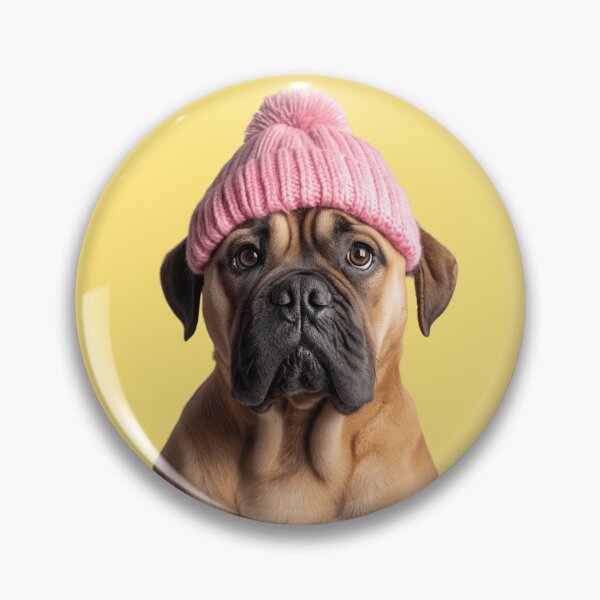 Item preview, Cozy Bullmastiff dog Wearing Pink Winter Hat Trendy Animal Fashion Artwork designed and sold by LazyOwlStore.