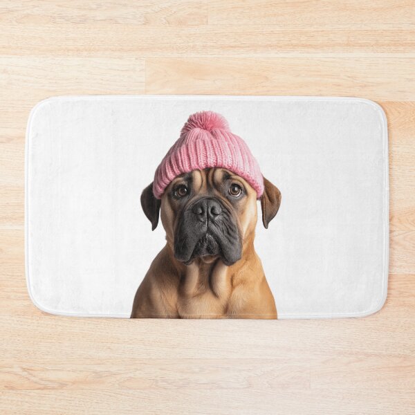 Item preview, Cozy Bullmastiff dog Wearing Pink Winter Hat Trendy Animal Fashion Artwork designed and sold by LazyOwlStore.