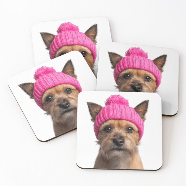 Item preview, Cozy Cairn Terrier dog Wearing Pink Winter Hat Trendy Animal Fashion Artwork designed and sold by LazyOwlStore.